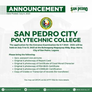 San Pedro City Polytechnic College Spcpc Entrance Examination For S Y