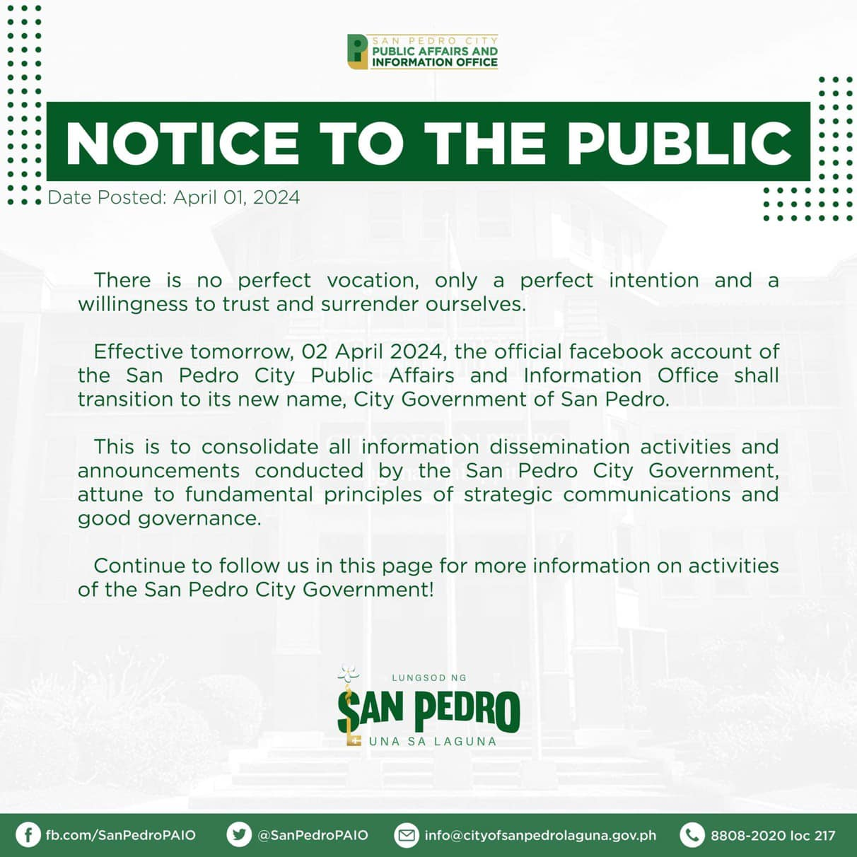 The Official Facebook Account Of The San Pedro City Public Affairs And