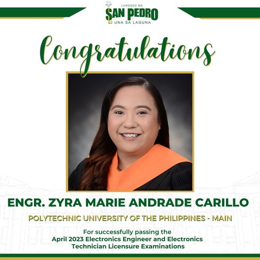 Congratulations Engr. Zyra Marie Andrade Carillo, ECE, ECT for passing the April 2023 Electronics Engineer and Electronics Technician Licensure Examinations.
