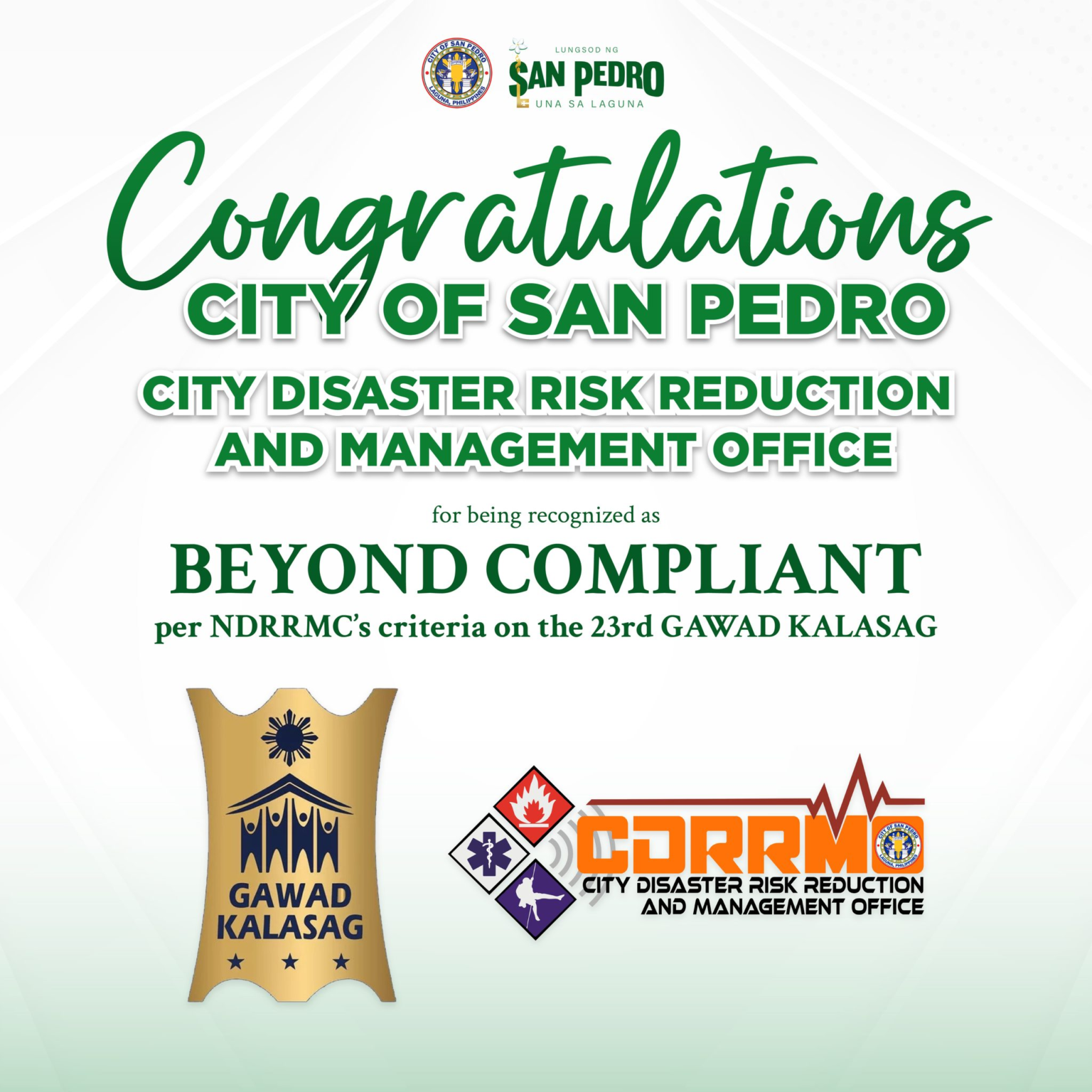 The City Government of San Pedro congratulates the City Disaster Risk ...