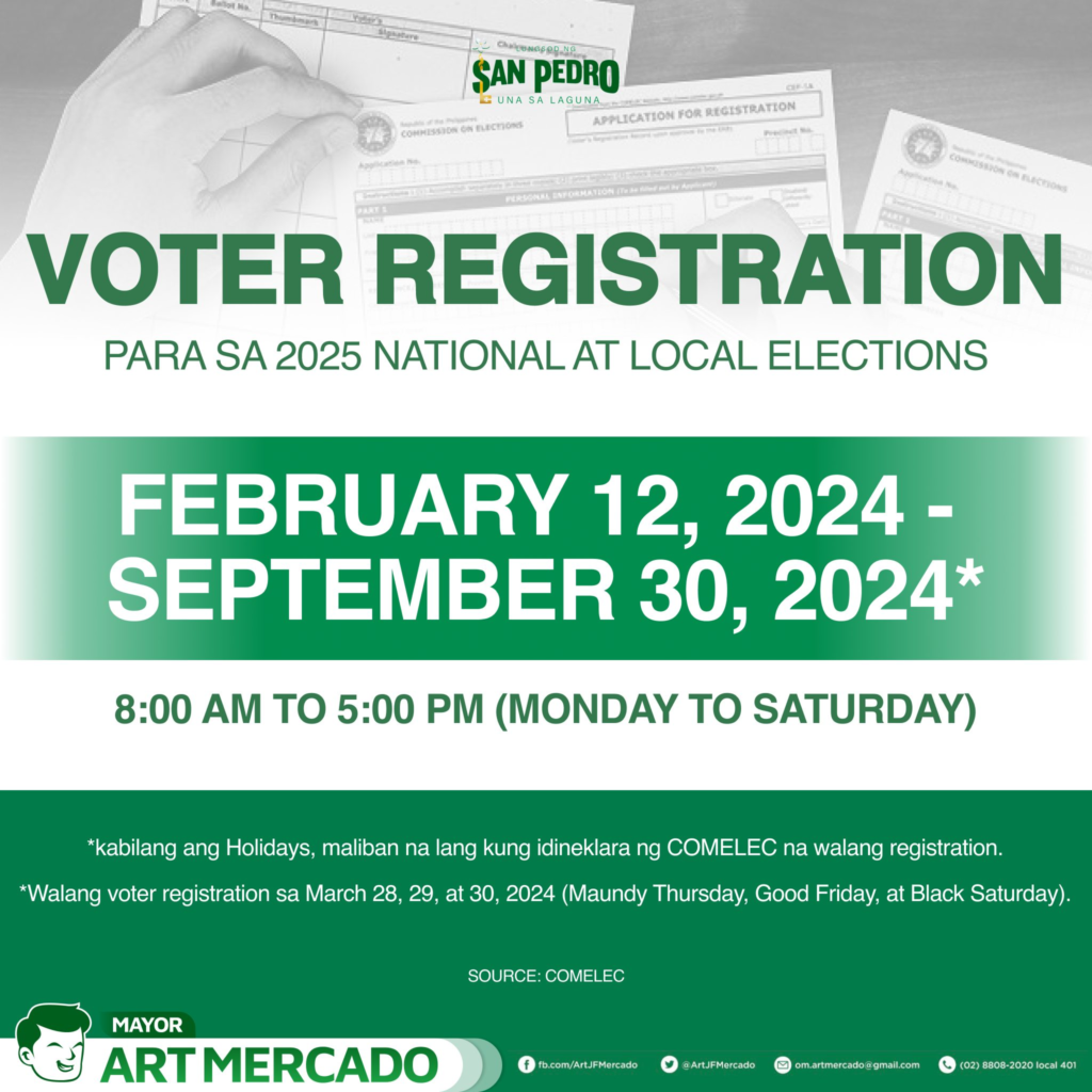 Isang paalala po sa publiko sa nalalapit na Voter Registration para sa