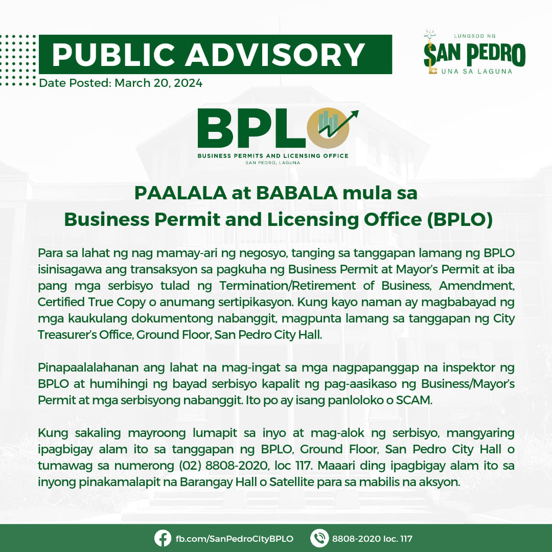 PAALALA at BABALA mula sa San Pedro City Business Permit and Licensing ...