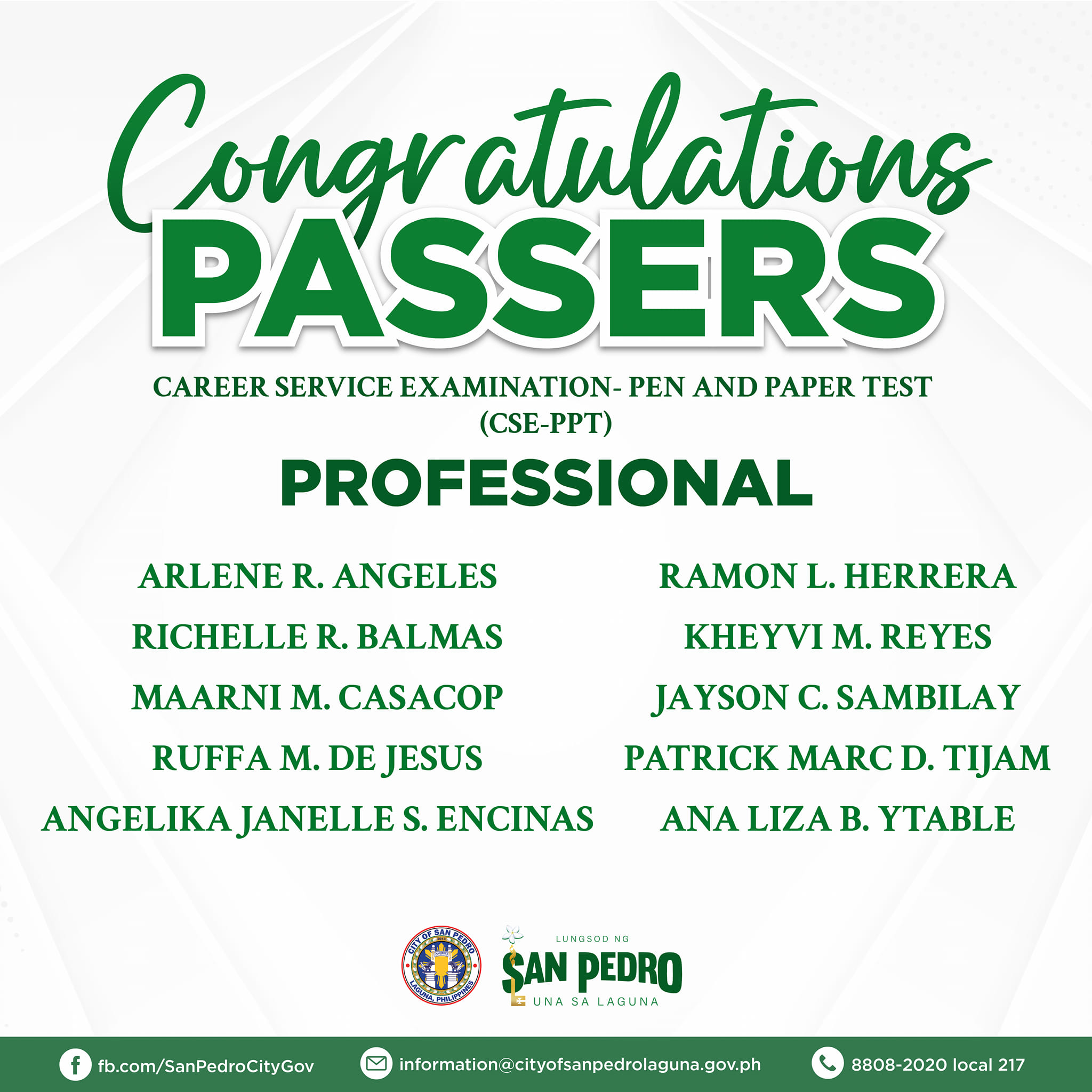 Congratulations! CSE passers City of San Pedro, Laguna